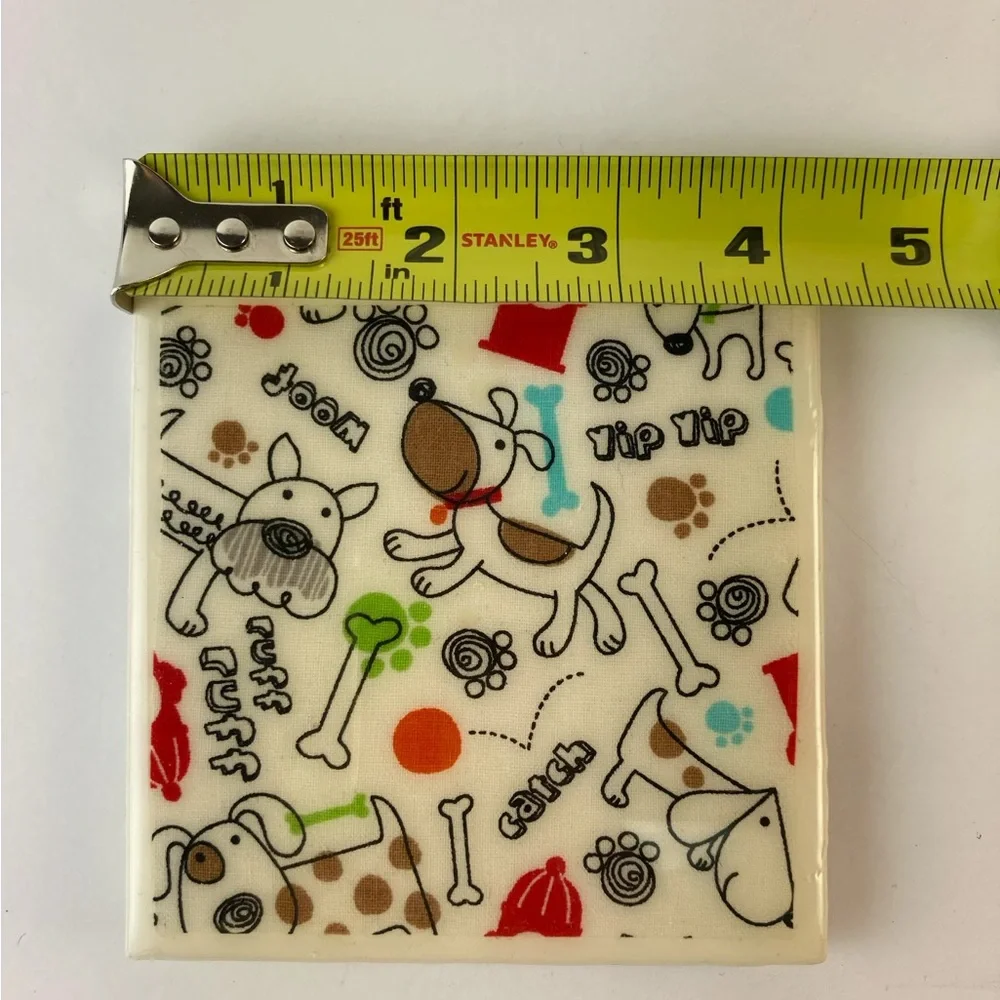 Dog Pattern Ceramic Coaster Set of 6 Dog Ceramic Art Tile Handmade Decoupage